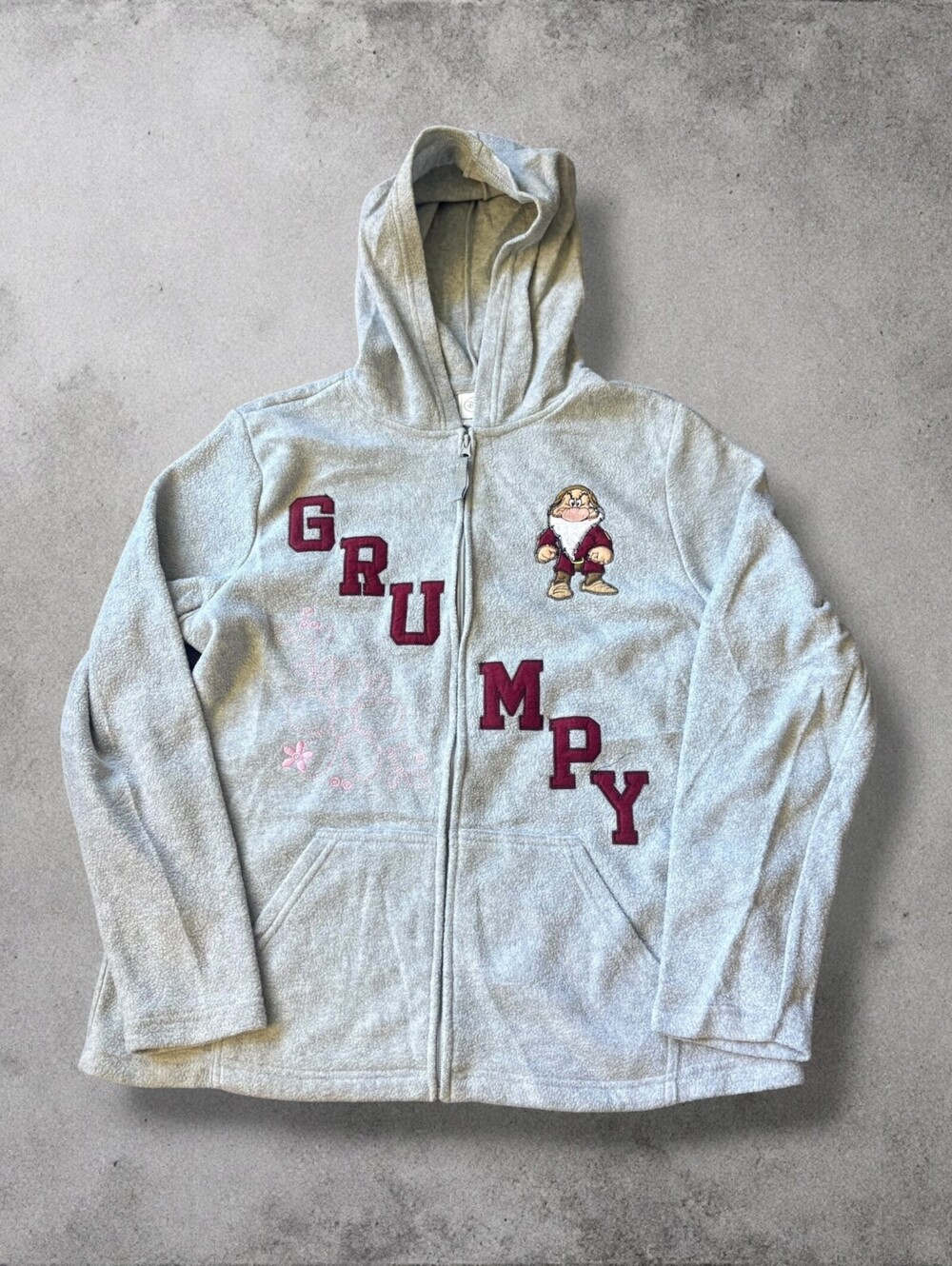 Vintage Disney Snow White Grumpy The Dwarf Spellout Zip Up Fleece Hoodie